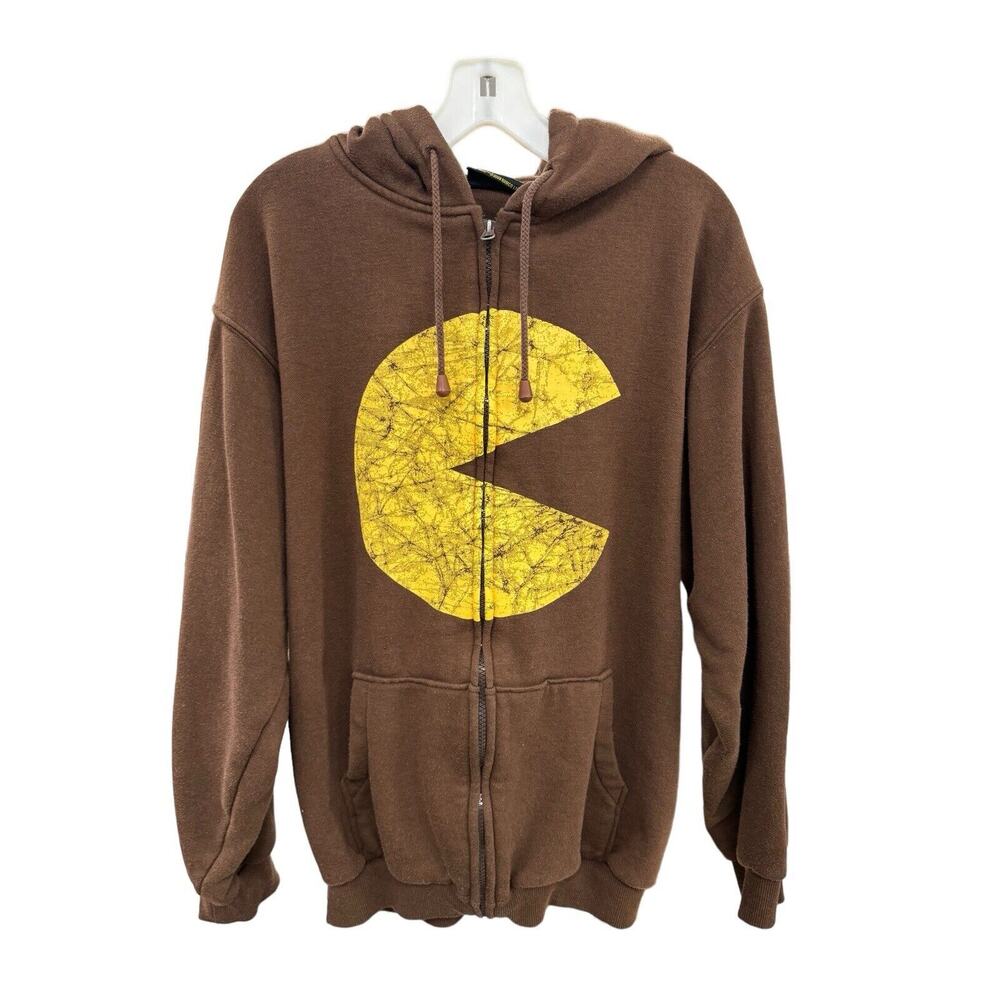 Pac Man 2006 Namco Ltd Brown Full Zip Hoodie Size Med